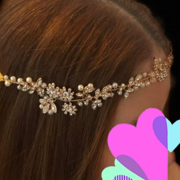 Brauthaarschmuck Braut Haarschmuck Haardraht Perlen Kristallen Strasssteine Hochzeit Haarsteck Headpiece Blumenkranz