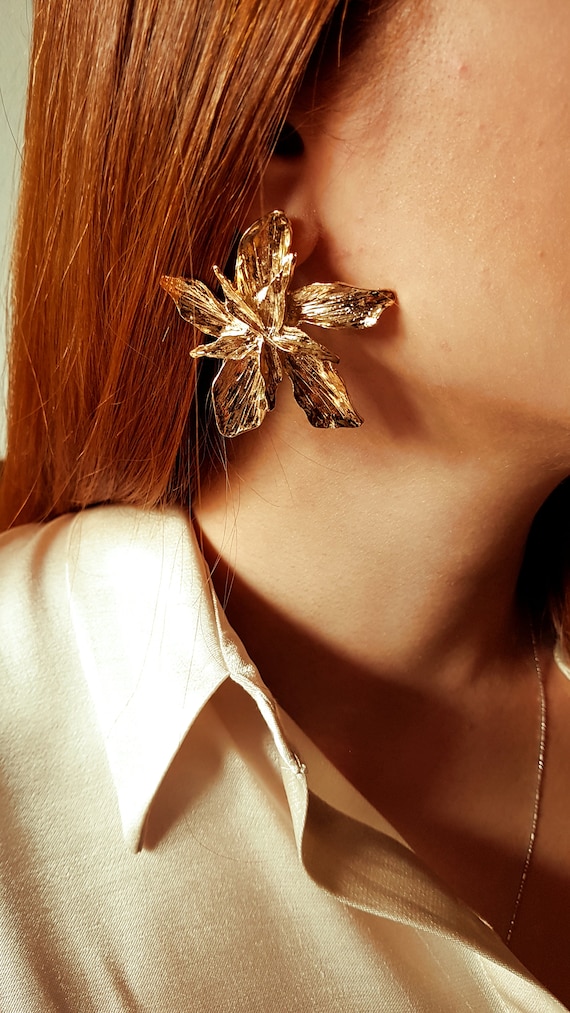 Flower Golden Party Earrings Gold Luxury Fashion Party Stud Hoop