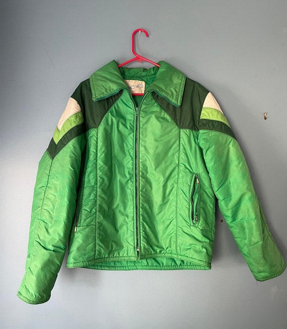 70s ski jacket green and white ski jacket puffer c