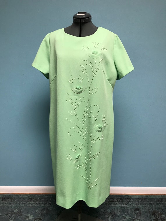 Mint Green Vintage Dress, size 16-18, Flowered Dr… - image 1