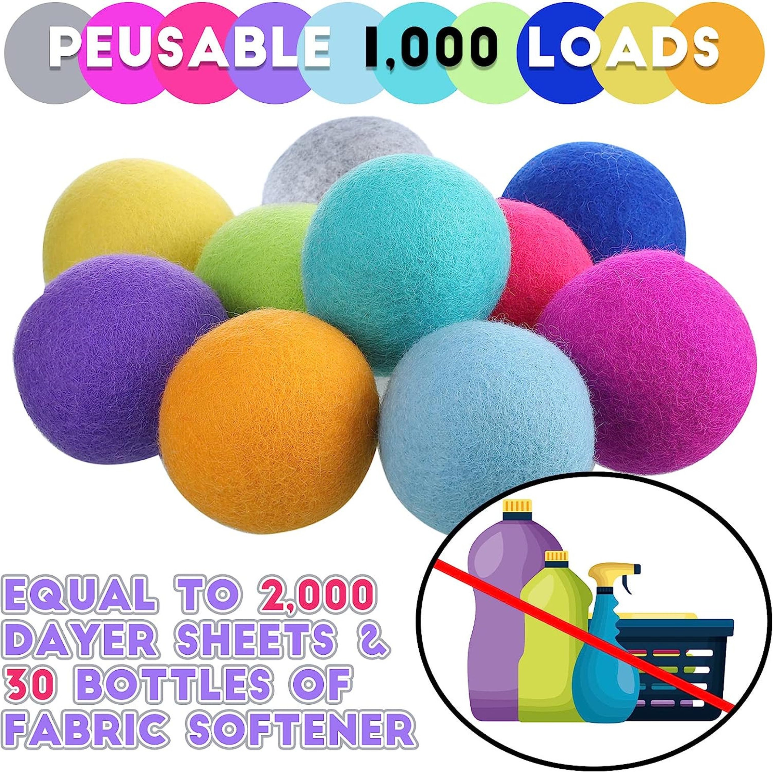 6 Pack Wool Dryer Balls | Natural Fabric Softener Reusable | Reduces Drying Time, Static & Wrinkles