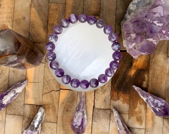 Bracciale in cristallo di ametista: guarigione, antistress, gioielli per i chakra, mala da polso, pietra portafortuna dei Pesci