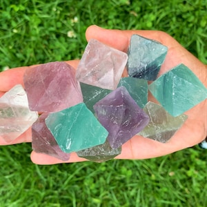 Fluorite Octahedron, Healing Crystal, Geometric Crystal, Heart Chakra, Energy Healing, Balancing Stone, Teal Cubic Fluorite, Clear Fluorite