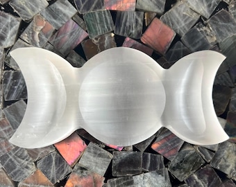 Triple Moon Selenite Charging Dish: Healing Crystal Bowl