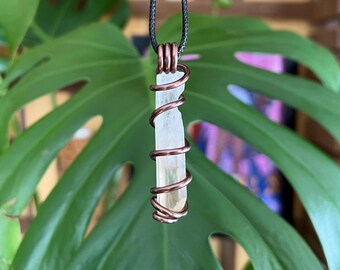 Lemurian Seed Quartz Necklace: Wire Wrapped Healing Crystal Pendant