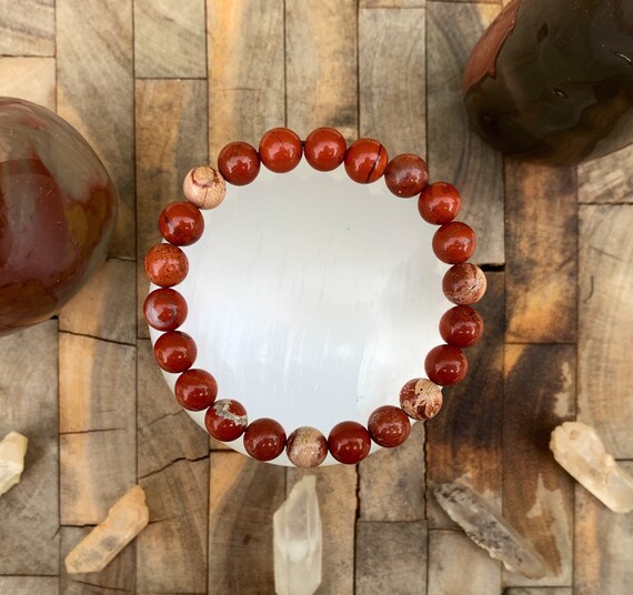 Red Jasper Bracelet Healing Crystal Wrist Mala Stamina Stone
