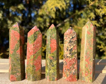 Unakite Jasper Tower: Heart Chakra Grounding Stone