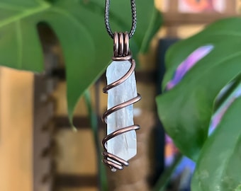 Lemurian Seed Quartz Necklace: Wire Wrapped Healing Crystal Pendant