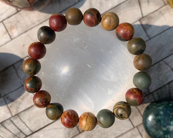 Picasso Jasper Bracelet, Grounding Root Chakra Stone, 10mm Beaded