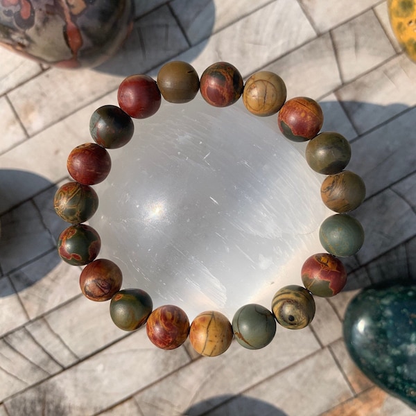 Picasso Jasper Bracelet Supreme Nurturer Jasper Grounding Stone 10mm beaded crystal  bracelet Root Chakra Protection Stone Wrist Mala