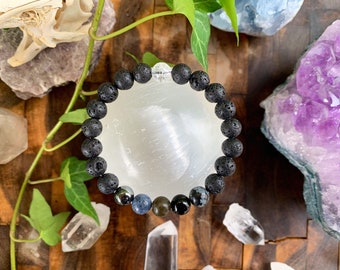 Armband sterrenbeeld Schorpioen – genezend kristal, onyx en lavasteen, mala-pols