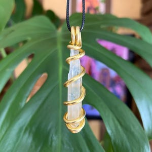 Natural Lemurian Seed Necklace, Lemurian Quartz Pendant, Clear Quartz, Double Point Pendant, Healing Crystal, Gold Wire Wrapped Pendant