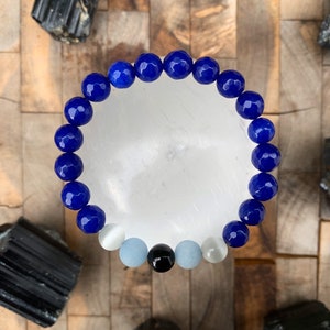 EVIL EYE- Protection Crystal Bracelet, Black Tourmaline, Blue Jade, Wrist Mala, Meditation Yoga, Evil Eye Jewelry, Protective Jewellery