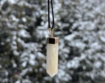 Citrine Crystal Point Pendant: Silver Crown Chakra Necklace