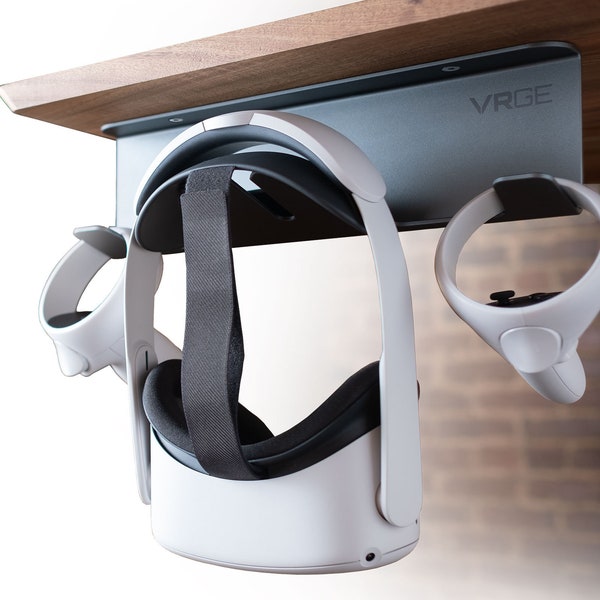 VRGE VR Under Desk Mount Storage Stand - For Oculus Rift, Rift S, Quest, htc Vive\Pro, Playstation VR, Valve Index ,Windows Headsets