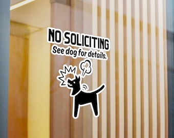 Zabawna naklejka winylowa „Zakaz nagabywania” – znak na drzwi wejściowe „Zobacz psa, aby uzyskać szczegóły”