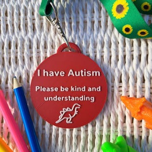 Autisme ID ronde tag - I Have Autism Please Be Kind - Aangepaste sleutelhanger - 6 kleuren en 5 ontwerpen - Bewustwordingstag voor rugzak, sleutelkoord of sleutels
