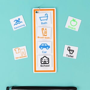 Daily Routine Visual Schedule Bundle - Board with 20 Velcro Tags and Tag Wallet