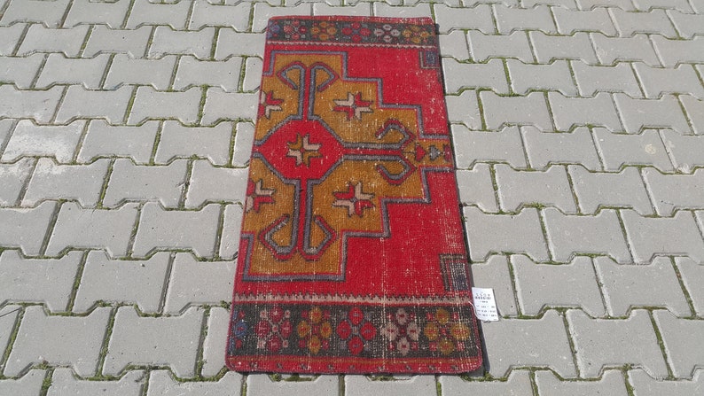 2x4 RED Turkish rug,Vintage Rug,Oushak small rug,Handmade rug 55x121=66 cm SKU:4055 21x47 inches 1/'8x3/'9 feet Doormat rug