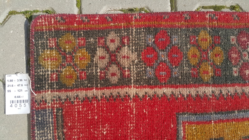 2x4 RED Turkish rug,Vintage Rug,Oushak small rug,Handmade rug 55x121=66 cm SKU:4055 21x47 inches 1/'8x3/'9 feet Doormat rug