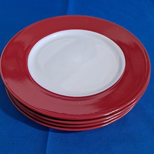 Set 4 Royal Norfolk RED & WHITE 8 1/4&quot; Salad PLATES Serving Stoneware Two-Tone Dinner