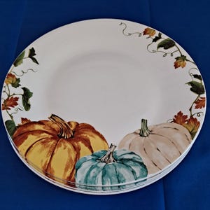 Lot 4 Royal Norfolk PUMPKINS 10 1/2" DINNER PLATES Thanksgiving Autumn Fall Leaf