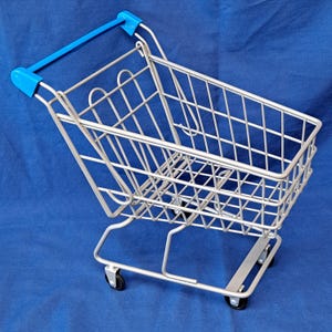 Kleine/kleine METALEN WINKELWAGEN Rolling Wheels Speelgoedpop-decordisplay 10" mand