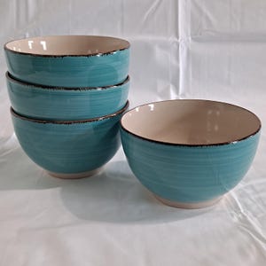 Lot 4 Royal Norfolk TURQUOISE SWIRL 5 1/2" Miski na zupę Płatki śniadaniowe Brązowe wykończenie Kamionka