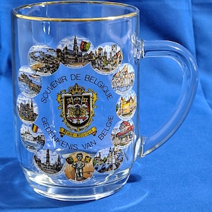 SOUVENIR De BELGIQUE BEER Glass Mug Stein Belgium France Barware Handled Pilsner