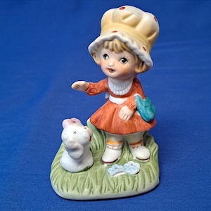 Vintage Homco GIRL WITH DOG Porcelain Figurine 1430 Statue puppy