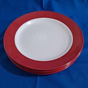 Set 4 Royal Norfolk RED & WHITE 10 7/8&quot; Dinner PLATES Serving Stoneware Two-Tone