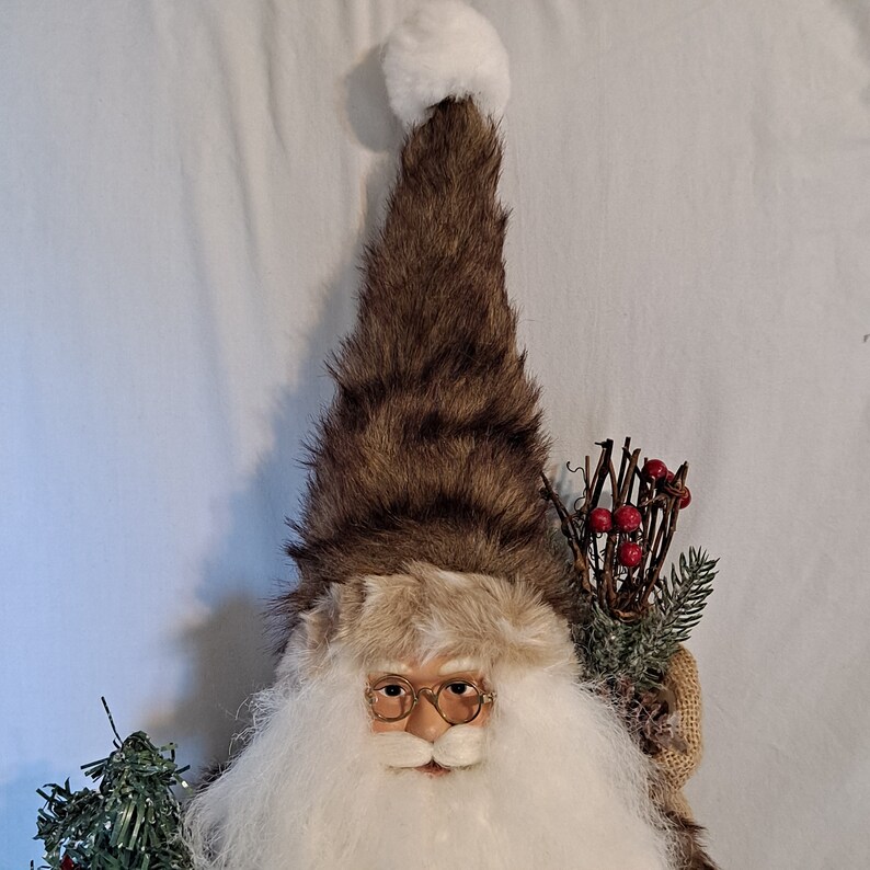 Faux Fur Coat Old World SANTA CLAUS 21 TALL Christmas Standing Burlap Sack Tree Figurine image 2
