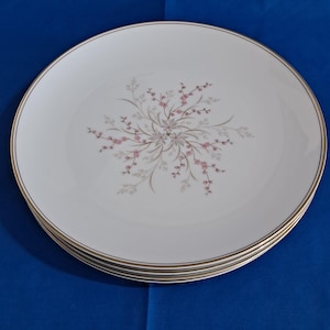 Vintage Lot 4 Noritake CLAIRE DINNER PLATES #5902 Pink Flowers Gold Trim FLoral Japan