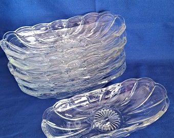 Vintage 6 Anchor Hocking BANANA SPLIT BOATS Clear Glass soda fountain ice cream dish relish Ribbed Bowls