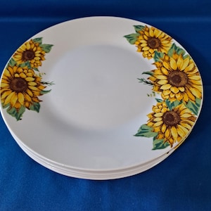 Set 4 Royal Norfolk Dinner PLATES 10 1/2&quot; SUNFLOWER Sun Flower Spring