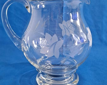 Blume geätzt Klarglas Krug Blumenwasserkrug Vase Saft Kristall