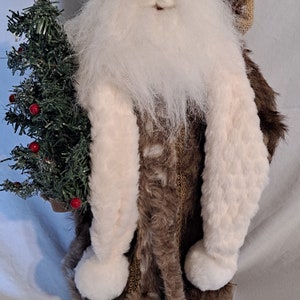 Faux Fur Coat Old World SANTA CLAUS 21 TALL Christmas Standing Burlap Sack Tree Figurine image 4