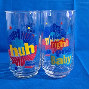 Vintage Set 2 Diet Pepsi UH HUH GLASSES Tumbler 5" Soda Cup Tumblers