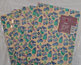 Vintage Lot 5 New American Greetings BABY Shower WRAPPING PAPER Gift Wrap