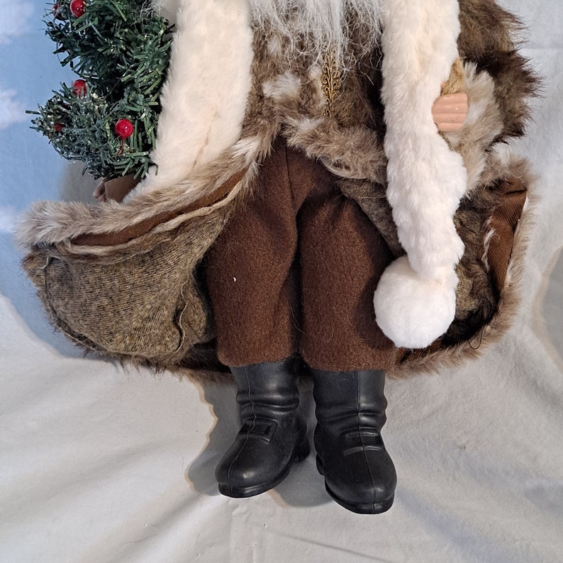 Faux Fur Coat Old World SANTA CLAUS 21 TALL Christmas Standing Burlap Sack Tree Figurine image 9