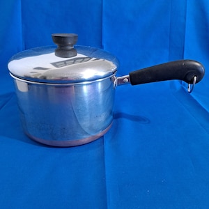 Vintage REVERE WARE 3 Quart Qt Sauce Pan w/Lid Stock Pot Copper Bottom 1801 Stainless Steel