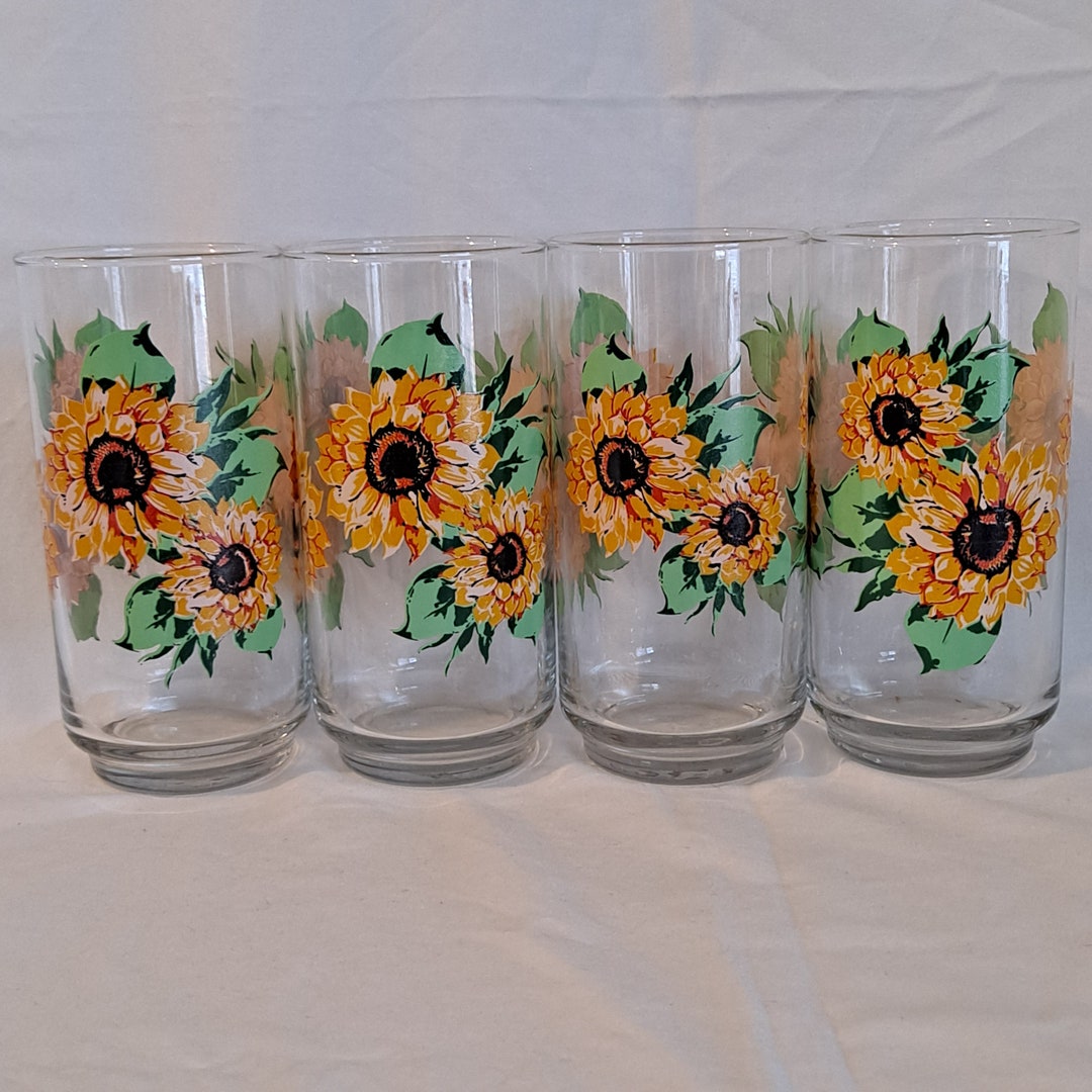Set 4 Hidalglass SUNFLOWER Tumbler GLASSES Drinking 16 Oz High - Etsy
