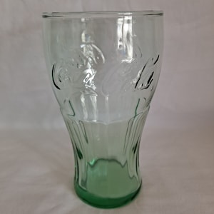 BIG Coca Cola GLASS Coke tumblers 6 1/2&quot; Cups Green Glass Soda Anchor Hocking