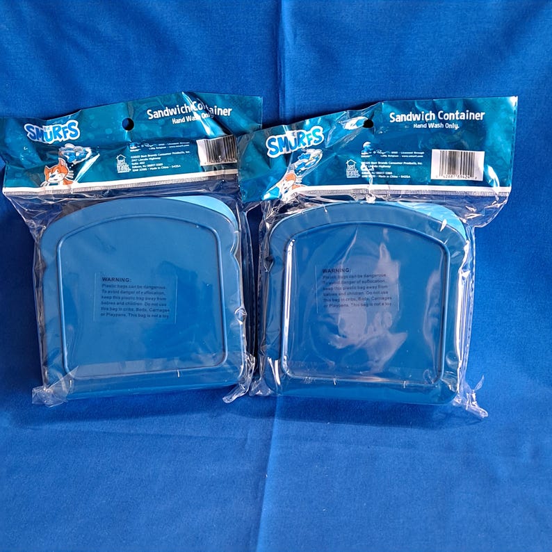 Set 2 THE SMURFS Sandwich Holders Papa Kids lunch box bread Container Snack Pak image 7
