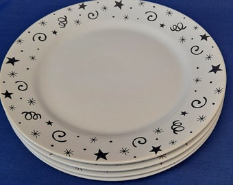 Lot 4 Pampered Chef CELEBRATION PARTY 8 1/4" Salad PLATES Gold Starts Scrolls