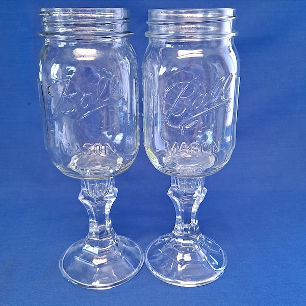 Set 2 REDNECK WINE GLASSES Ball Mason Drinking Jar 16 oz Hillbilly Moonshine Stemmed Whiskey Beer