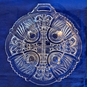 Indiana Glass KILLARNEY 2 Part RELISH DISH 8 1/4&quot; Olive Pickle Divided Tray Nut Condiment