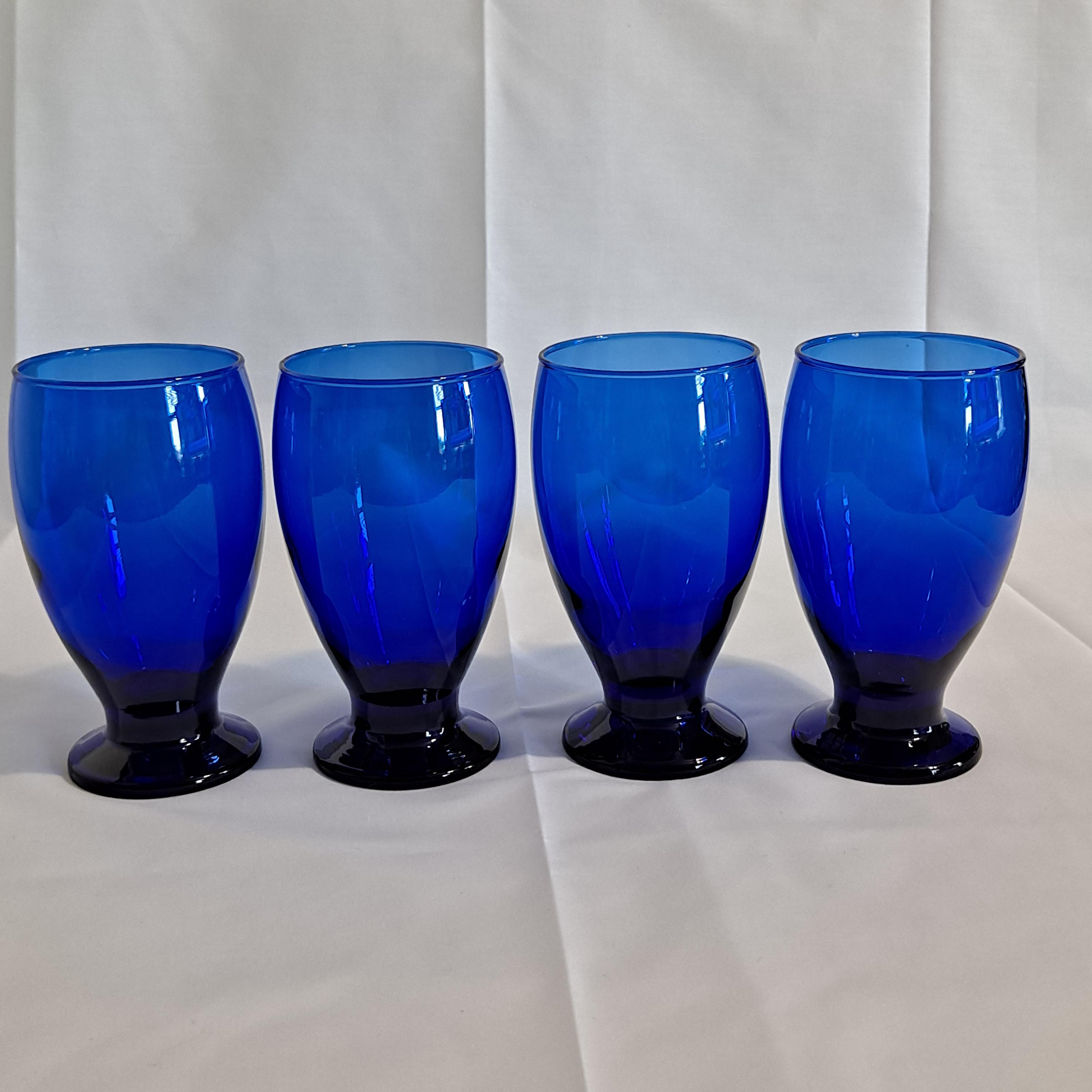 Set 4 Cristar LEXINGTON COBALT BLUE Water Goblets Pedestal Wine