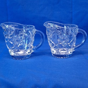 Lot 2 Vintage Anchor Hocking PRESCUT CLEAR CREAMER Early America Star of David 3 1/2&quot;