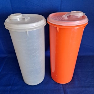 Vintage lot 2 Tupperware SLIM LINE CONTAINERS houder kan oranje wit